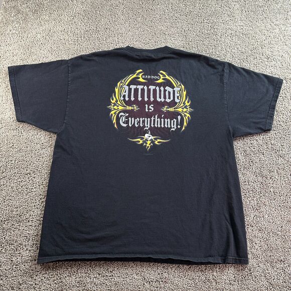 VINTAGE Big Dogs Shirt Mens XXL 2XL Black Attitude Is Everything Flames Casual - Picture 1 of 15
